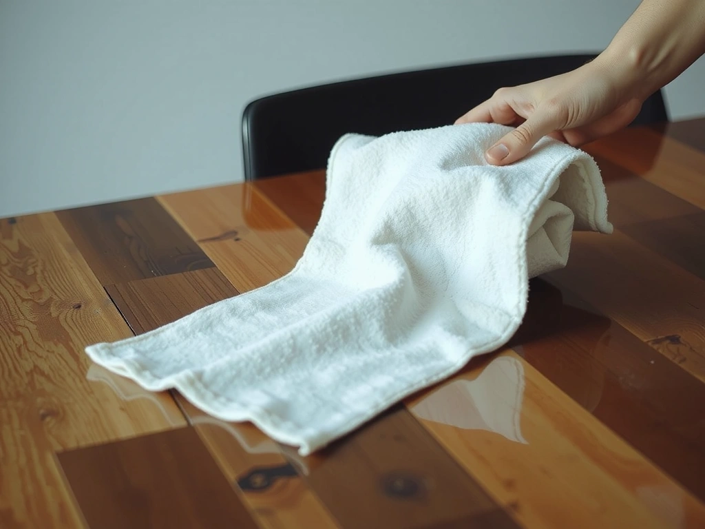 Close-up of clean microfiber cloth on polished wood