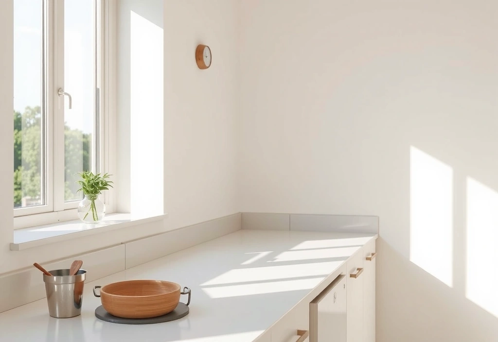 A serene, clean kitchen space